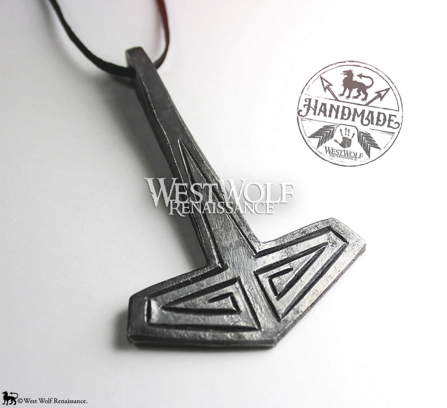 Hand-Forged Viking MJOLNIR Thor's Hammer Pendant with Hammered Line Details