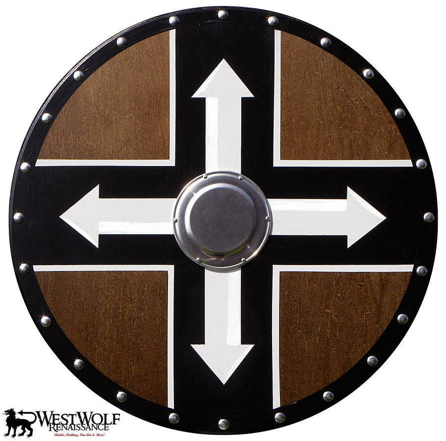 Red Oak Wooden Viking Berserker Shield with Four Arrows Design